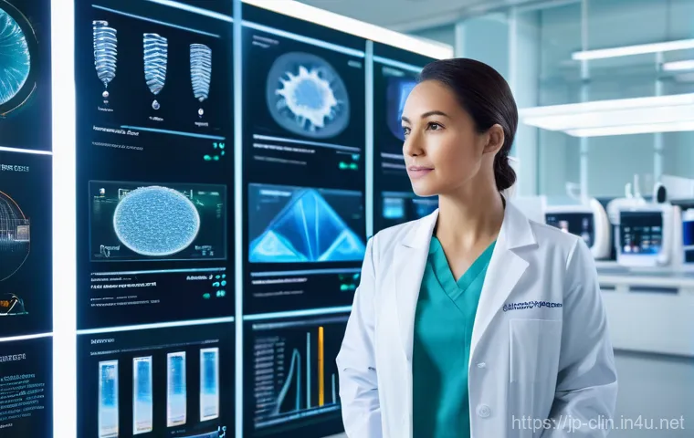 임상병리사 취업 준비 방법 - Image Prompt 1: The Modern Clinical Laboratory Technologist at the Forefront of AI and Genomic Medic...