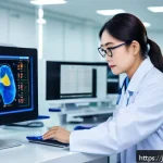 임상병리사 퇴사 후 재취업 팁 - A professional Japanese clinical laboratory technician in a modern medical facility, wearing clean w...